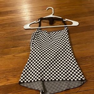 Backless checkered halter top